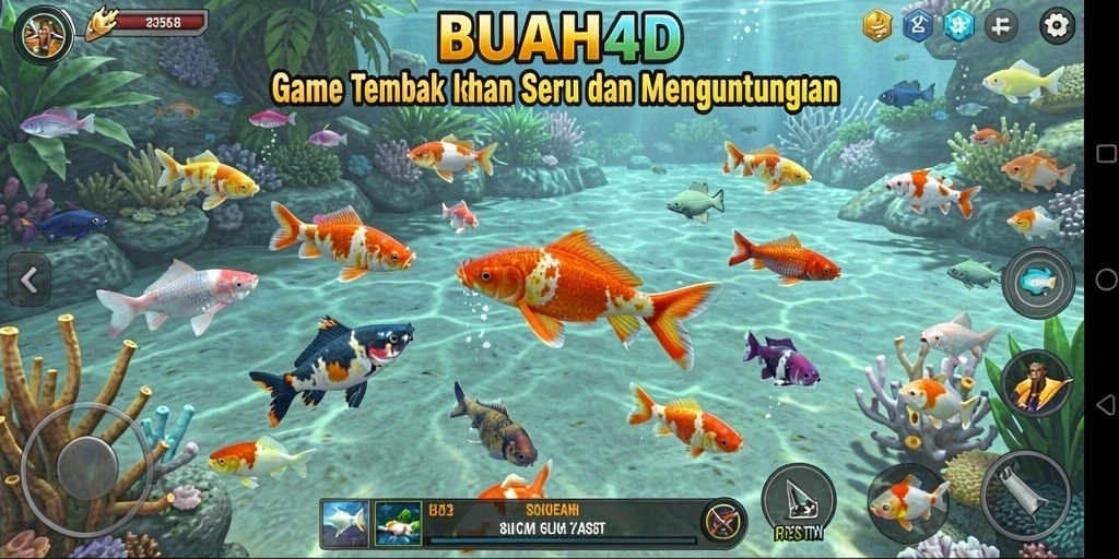 Screenshot permainan BUAH4D menampilkan aksi Tembak Ikan yang seru.
