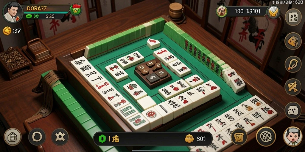Screenshot permainan DORA77 menampilkan aksi Mahjong yang mendebarkan.