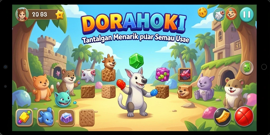 Screenshot gameplay DORAHOKI menampilkan teka-teki yang menarik.