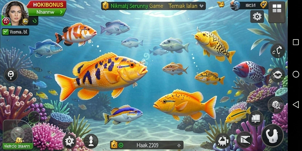 Screenshot HOKIBONUS menampilkan aksi seru menangkap ikan.