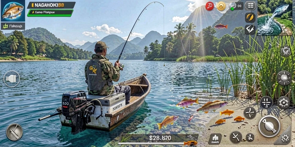 Tampilan gameplay NAGAHOKI88 yang menampilkan suasana memancing yang menakjubkan.
