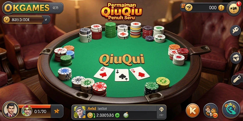 Tangkapan layar utama OKGAMES menampilkan aksi seru permainan QiuQiu.
