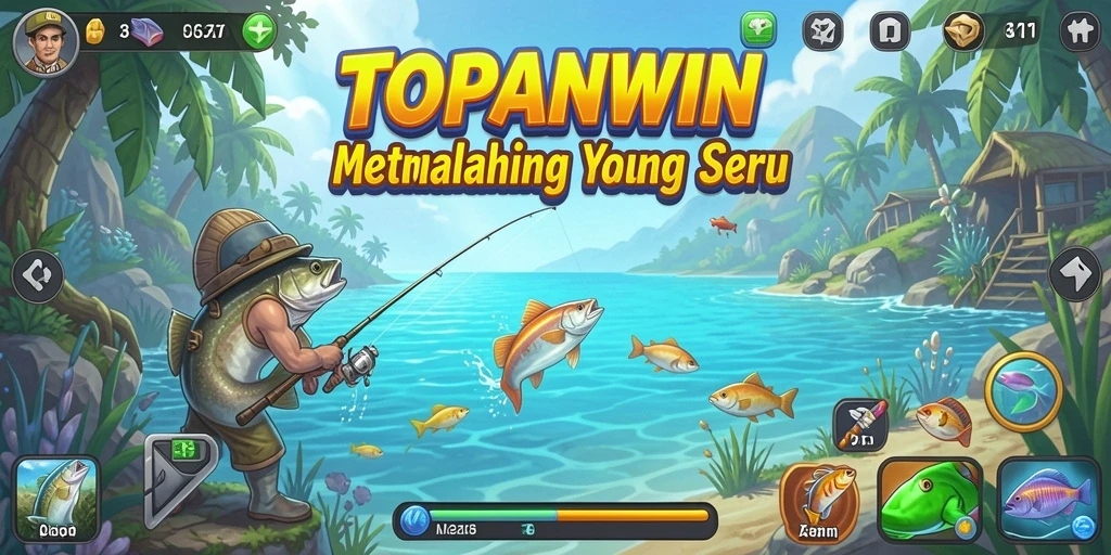 Screenshot gameplay TOPANWIN menampilkan keseruan memancing di lautan.